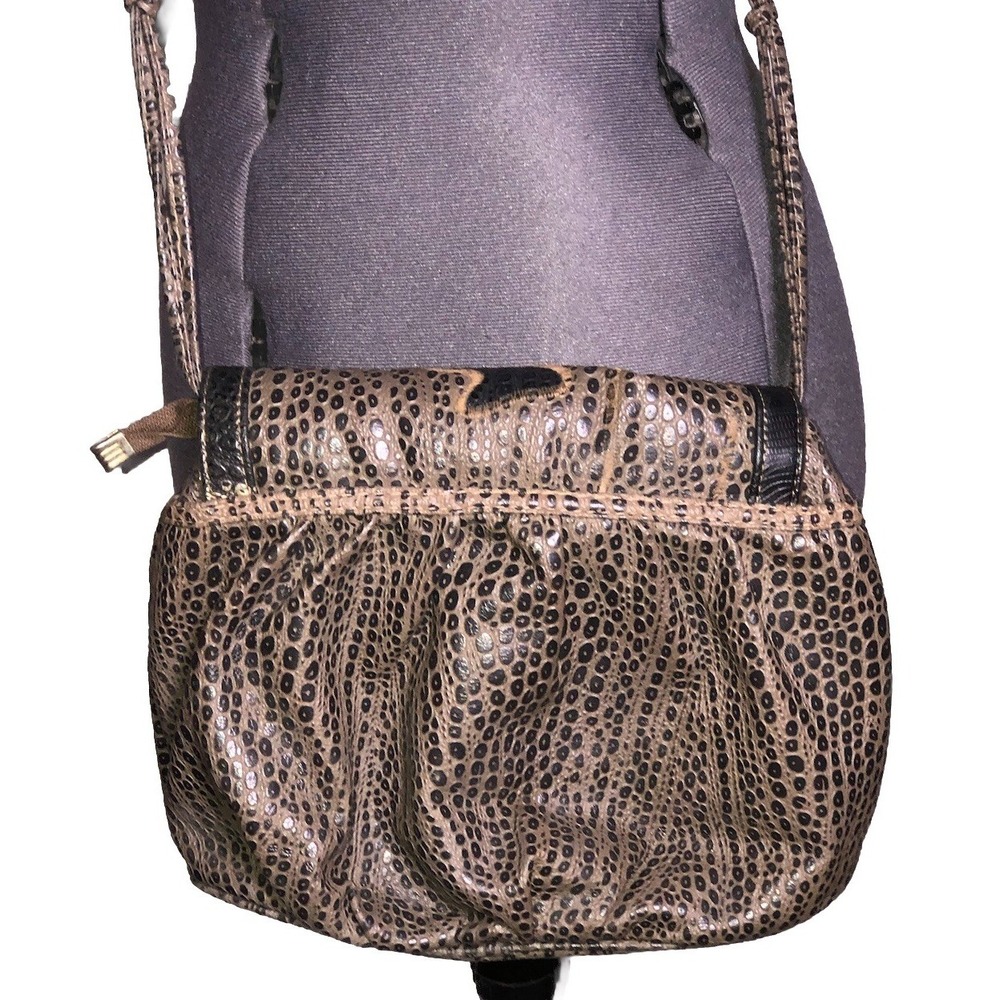 Vtg 80s Alentino Nas Crossbody Bag Boho Faux Reptile Tassel Statement FRGR SMELL - Picture 2 of 16